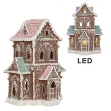 Załaduj obraz do przeglądarki galerii, Domek z piernika LED 15x12x20 cm Brązowo miętowy brokatowy Clayre Eef
