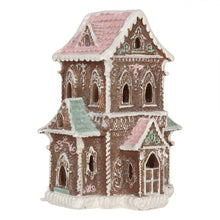 Załaduj obraz do przeglądarki galerii, Domek z piernika LED 15x12x20 cm Brązowo miętowy brokatowy Clayre Eef
