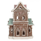 Domek z piernika LED 15x12x20 cm Brązowo miętowy brokatowy Clayre Eef