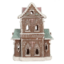 Załaduj obraz do przeglądarki galerii, Domek z piernika LED 15x12x20 cm Brązowo miętowy brokatowy Clayre Eef
