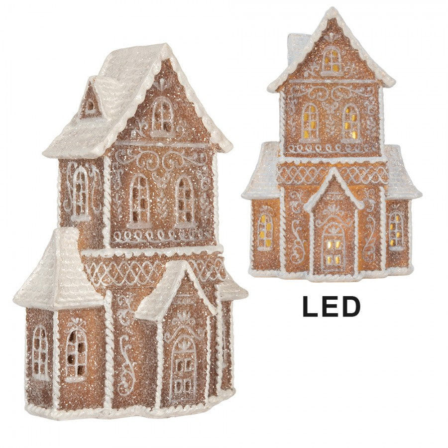 Domek z piernika LED 16x8x23 cm Brązowy brokatowy Clayre Eef