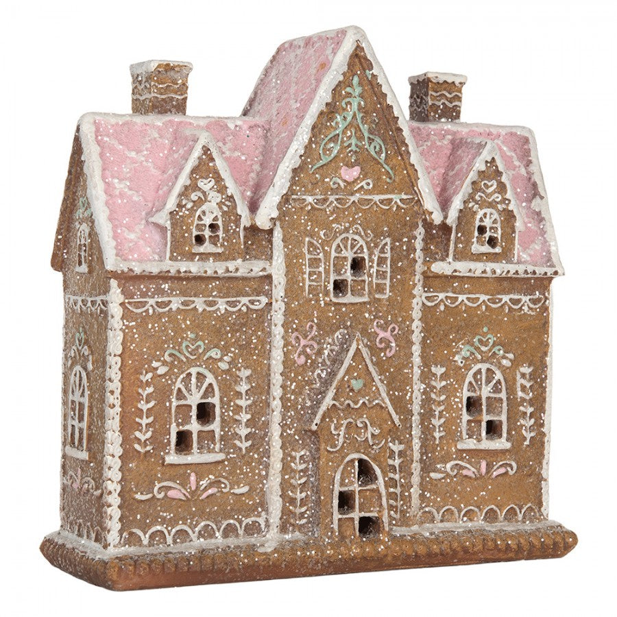 Domek piernikowy Led z różowym dachem 21x20 cm Clayre Eef