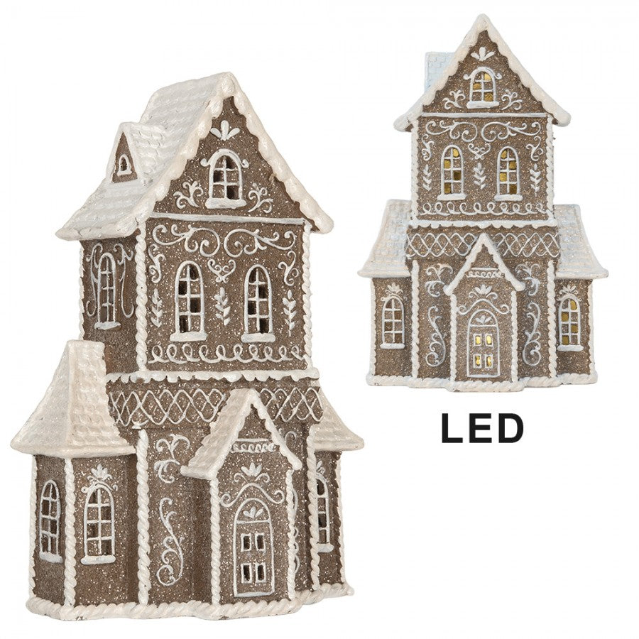 Domek z piernika LED 23x11x33 cm Brązowy brokatowy Clayre Eef