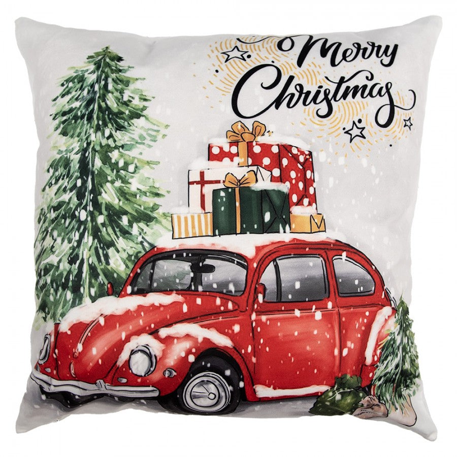 Poszewka świąteczna 45 x 45 cm Merry Christmas auto z prezentami retro Clayre & Eef