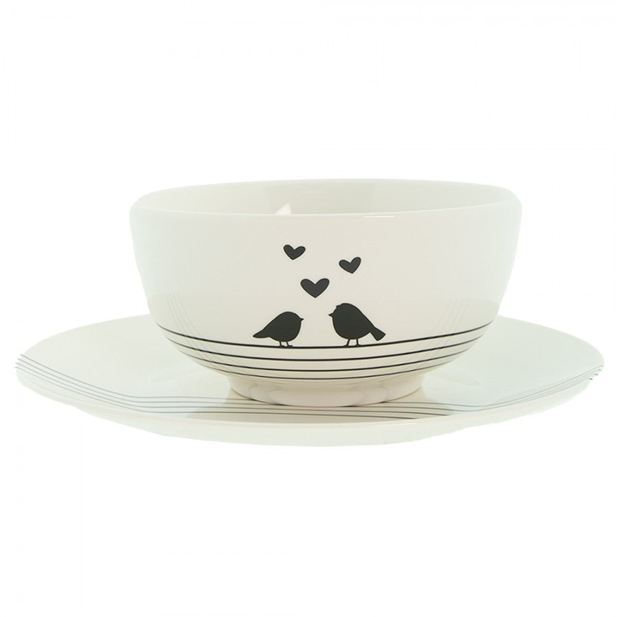 Miska do zupy porcelanowa biała z czarnym sercem 500 ml 2 Clayre Eef