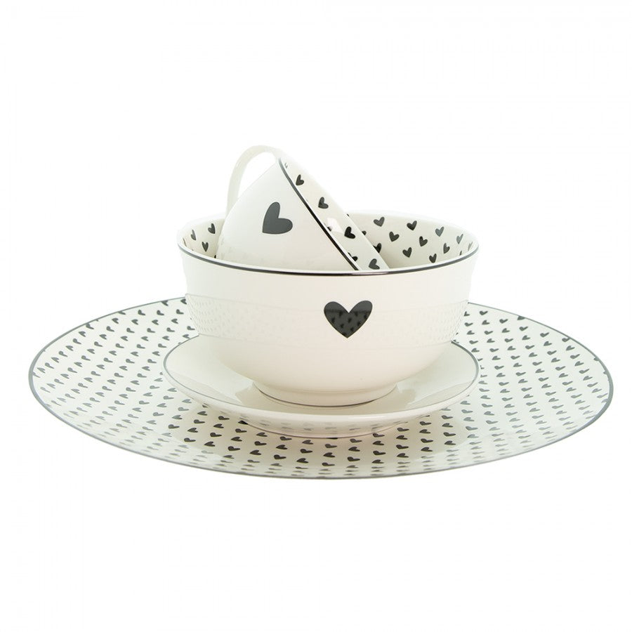 Miska do zupy porcelanowa biała z czarnym sercem 500 ml Clayre Eef