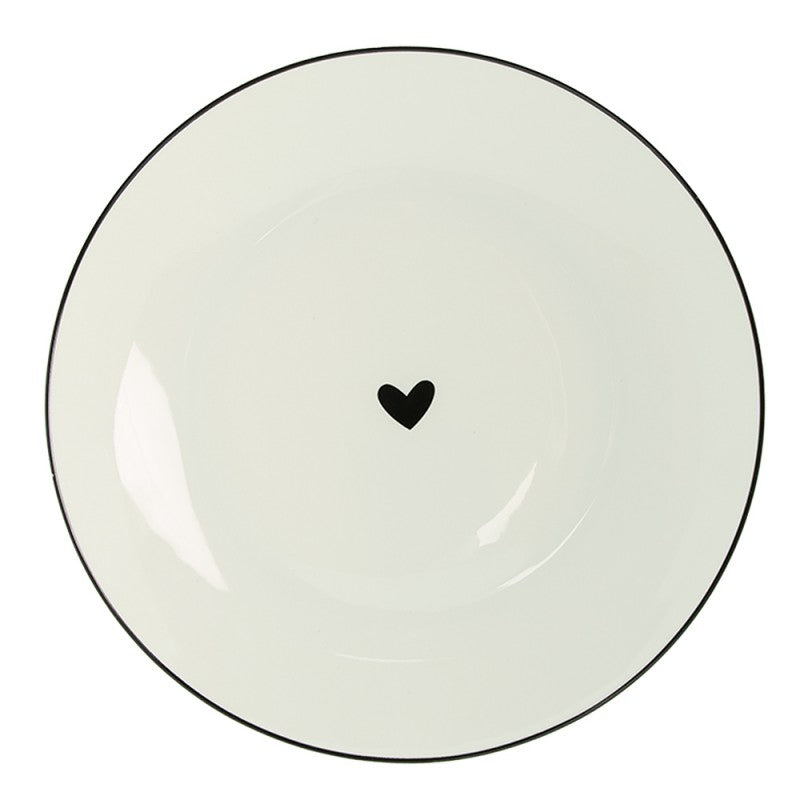 Talerzyk deserowy biały z czarnym sercem 20 cm Clayre Eef