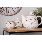 Mlecznik i cukiernica ceramiczna czerwone róże kwiaty Clayre Eef