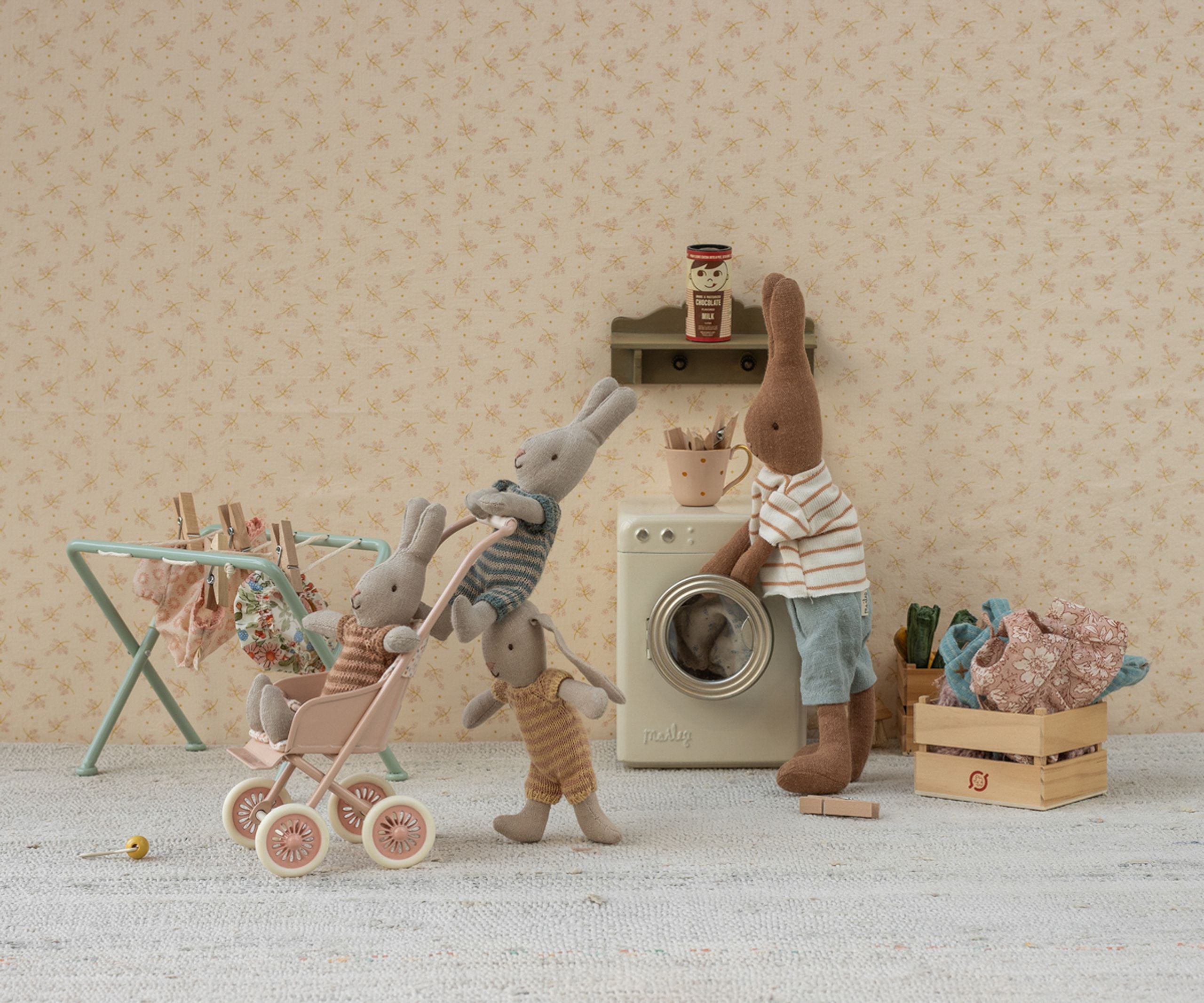 Wózek spacerowy metalowy dla myszek Mint - Maileg