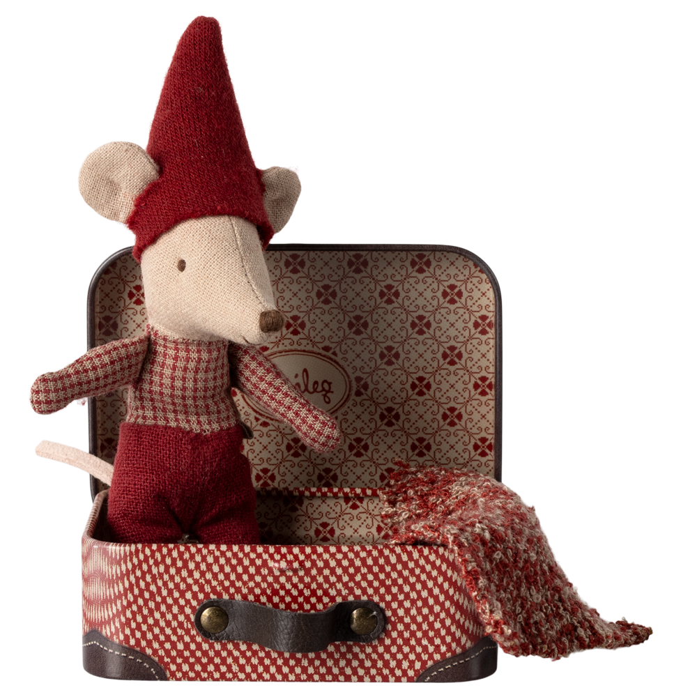 Maileg - myszka świąteczny dzidziuś 12 cm w walizeczce