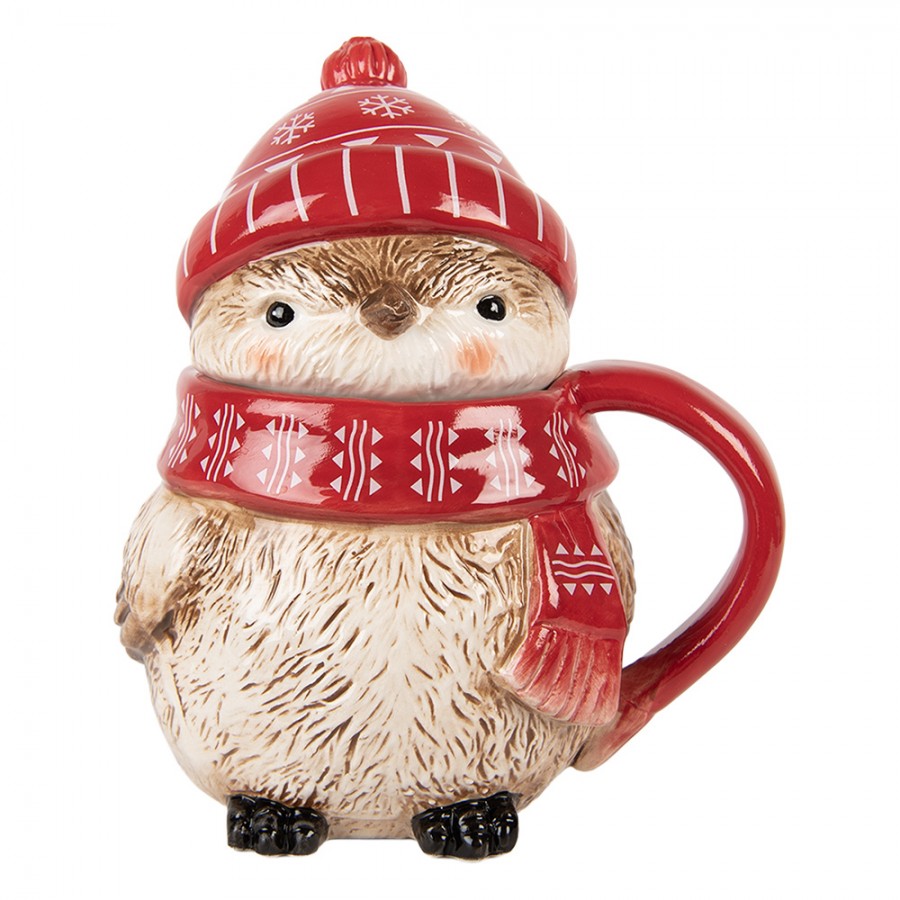 Kubek 500 ml Czerwony Ceramiczny Świąteczny Ptaszek Clayre Eef