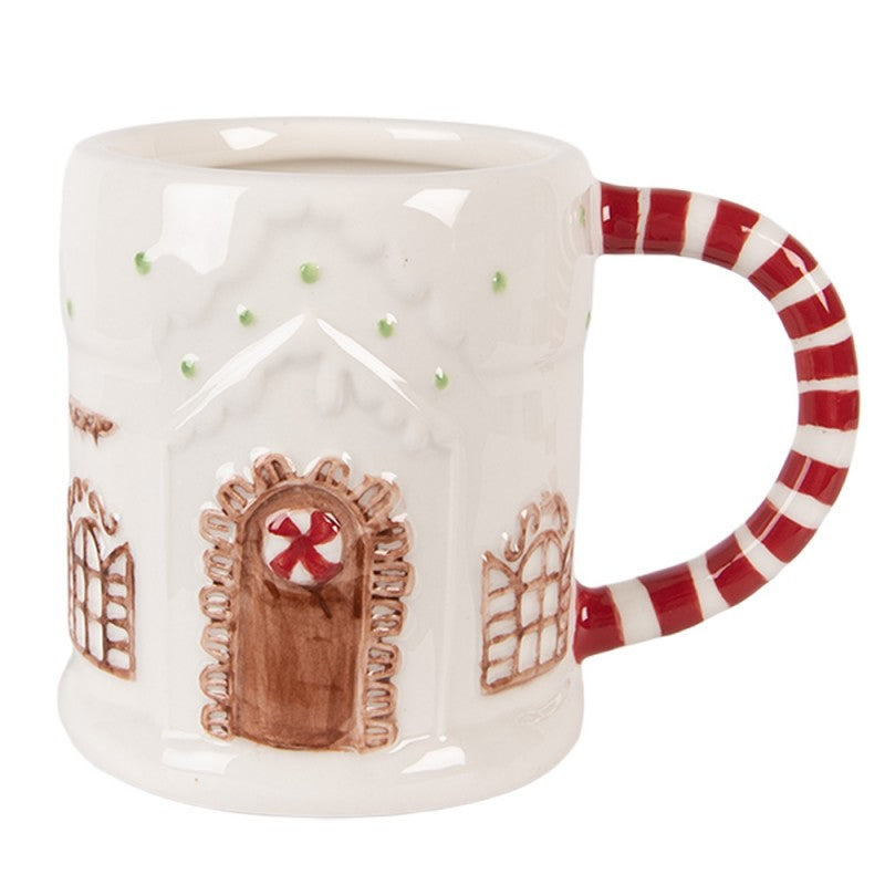 Kubek Domek z piernika 400 ml Biały ceramiczny Clayre & Eef
