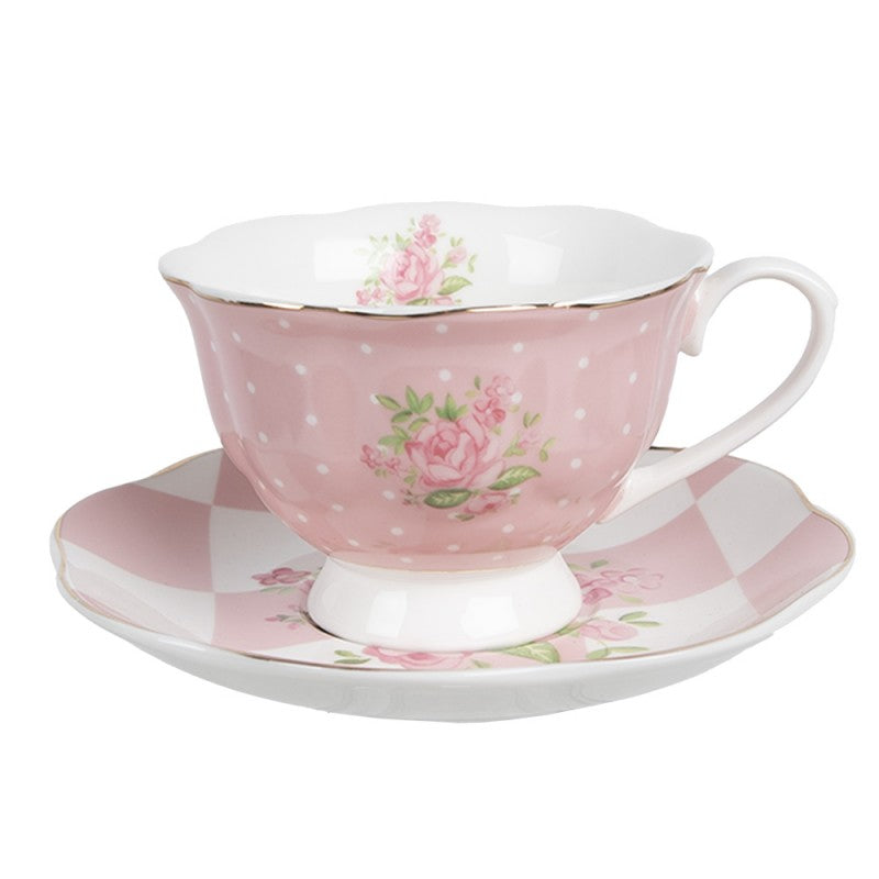 Filżanka z podstawkiem porcelanowa róże vintage 200 ml Clayre & Eef