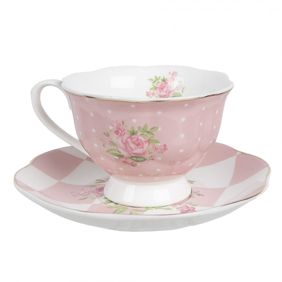 Filżanka z podstawkiem porcelanowa róże vintage 200 ml Clayre & Eef