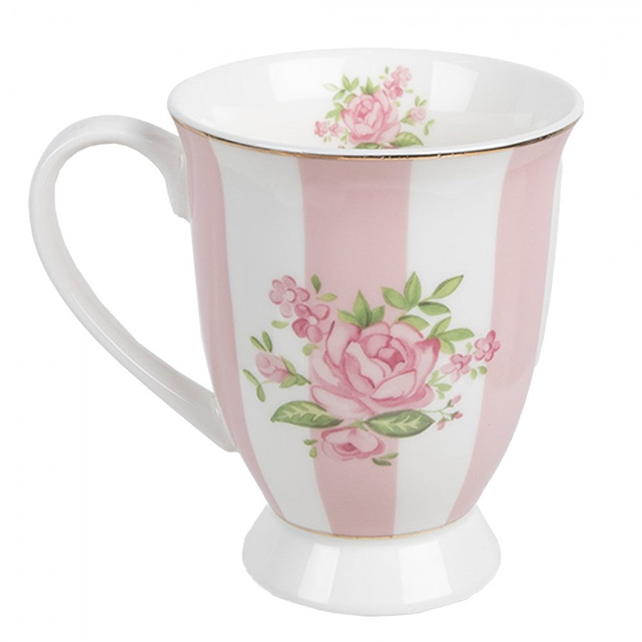 Kubek porcelanowy różowy róże retro paski 300 ml Clayre Eef