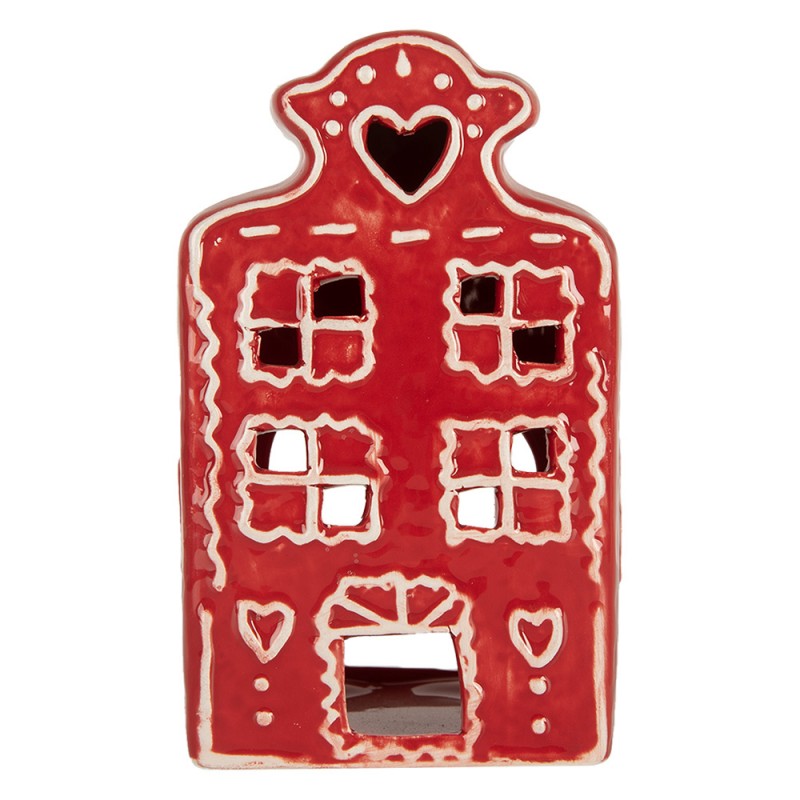 Świecznik Domek świąteczny 8x7x13 cm Czerwony Ceramiczny Clayre Eef