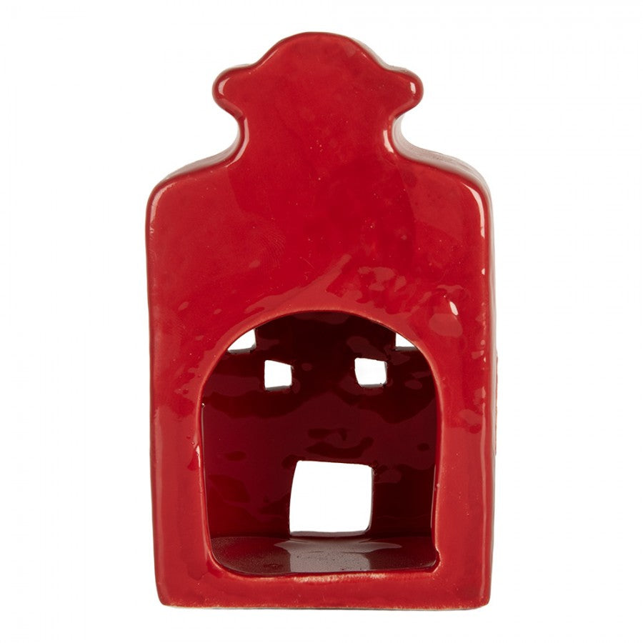 Świecznik Domek świąteczny 8x7x13 cm Czerwony Ceramiczny Clayre Eef
