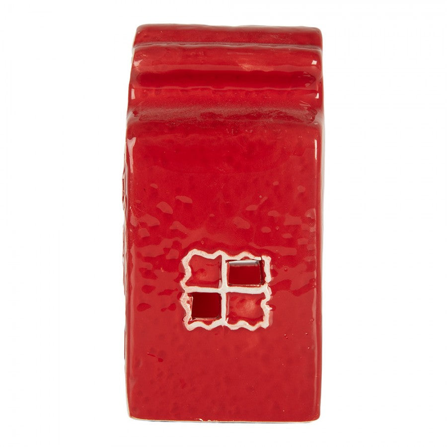 Świecznik Domek świąteczny 8x7x13 cm Czerwony Ceramiczny Clayre Eef