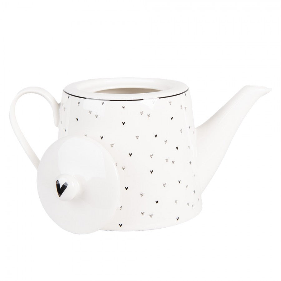 Dzbanek porcelanowy biały w czarne serduszka 1000 ml Clayre Eef