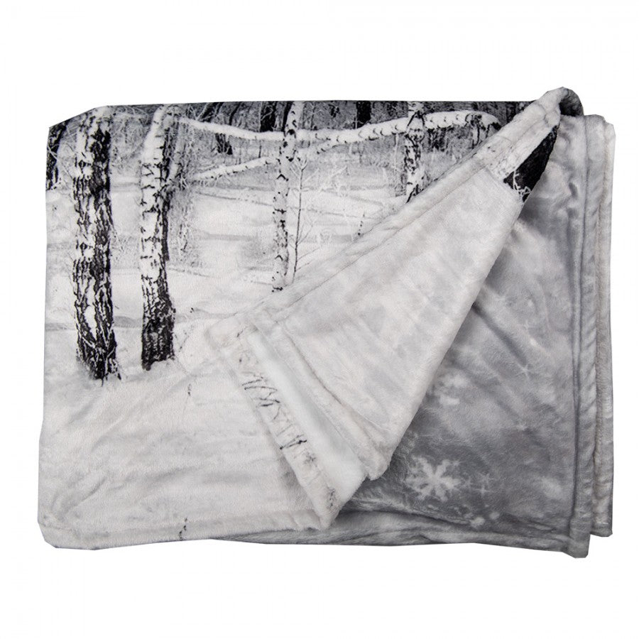Koc polarowy zimowe drzewa szary 130 x 170 cm Clayre Eef