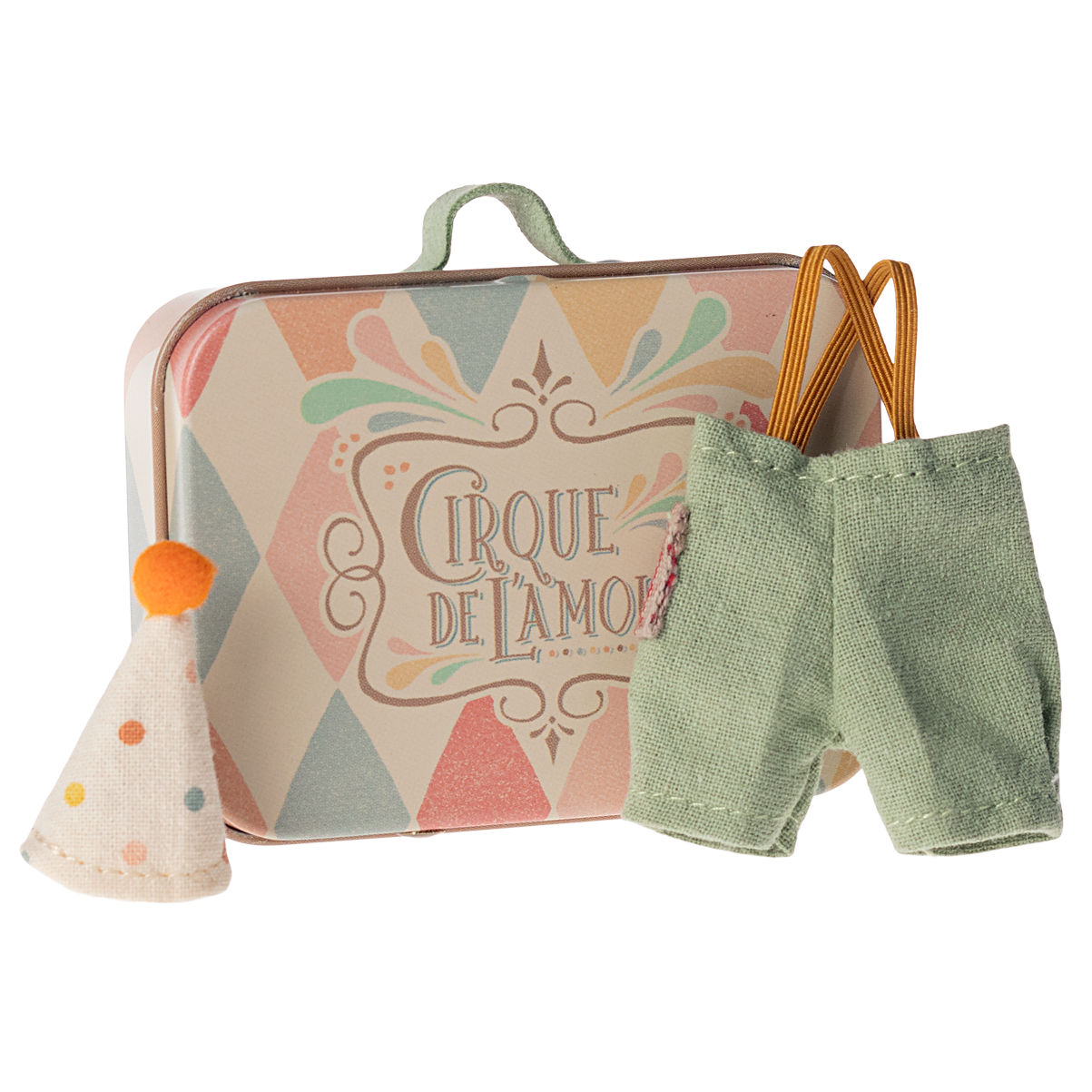 Maileg Ubranko dla myszki małego brata - Clown cloths in suitcase