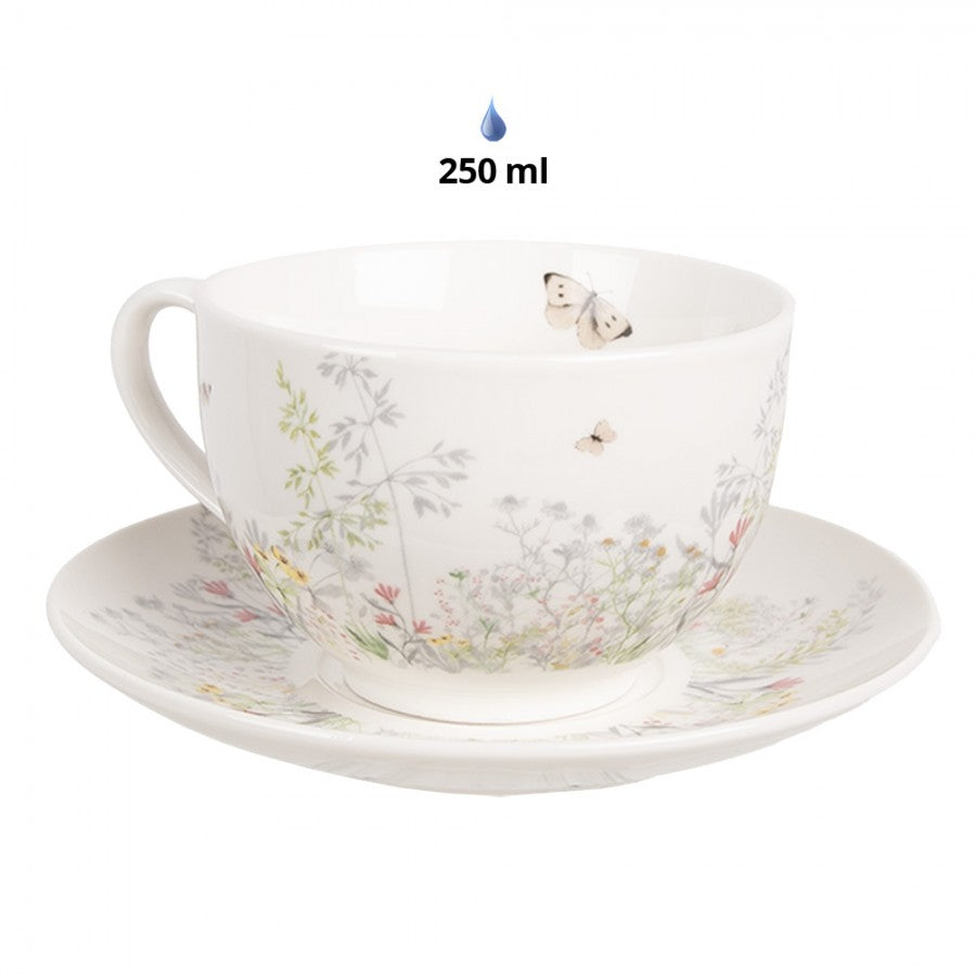 Filiżanka z podstawkiem porcelanowa wiosenne kwiaty 250 ml Clayre Eef