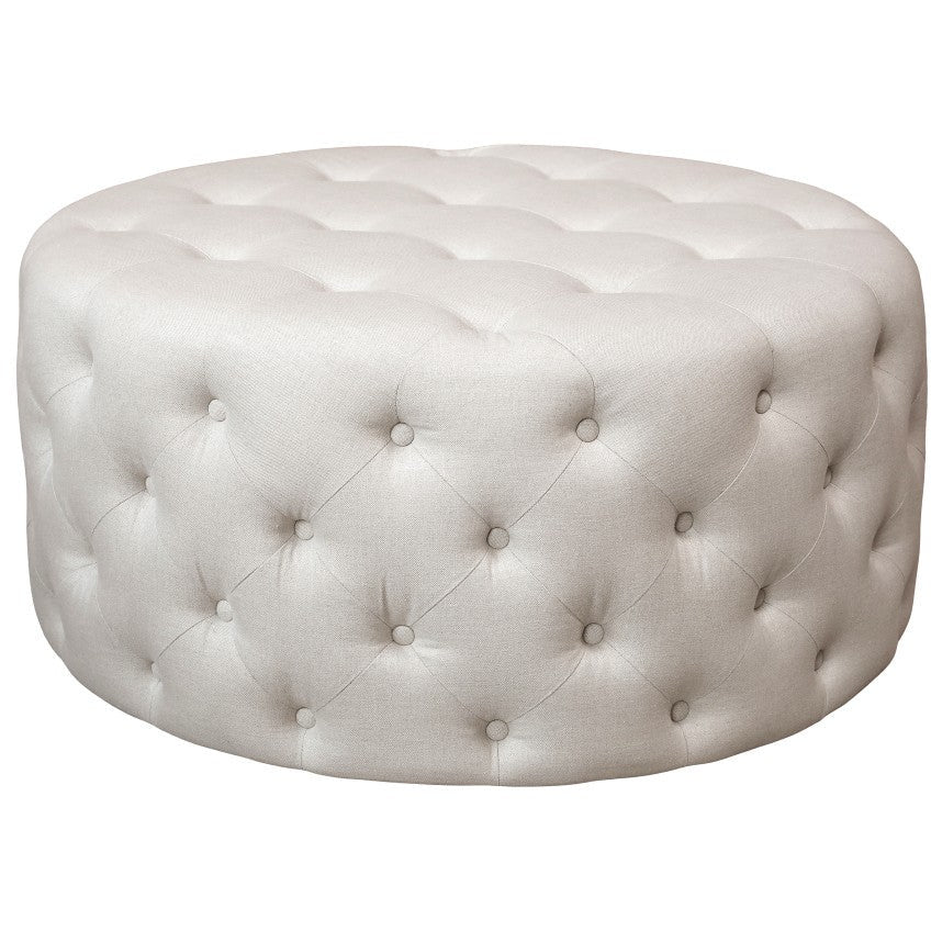 Pufa pikowana Malo z lnu Hampton 90 cm Chic Antique