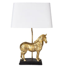 Załaduj obraz do przeglądarki galerii, Lampa stołowa złoty Koń z białym abażurem  Clayre Eef
