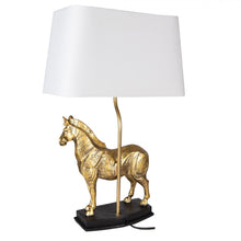 Załaduj obraz do przeglądarki galerii, Lampa stołowa złoty Koń z białym abażurem  Clayre Eef
