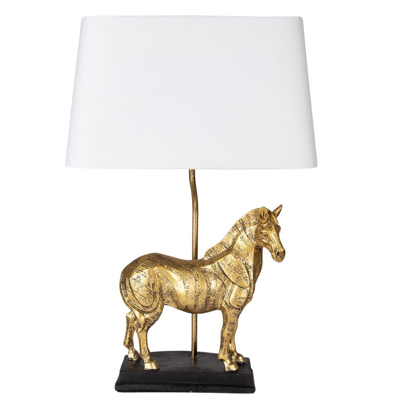 Lampa stołowa złoty Koń z białym abażurem  Clayre Eef