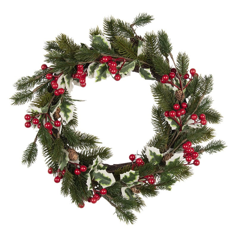 Wianek świąteczny Clayre Eef 45 cm czerwony