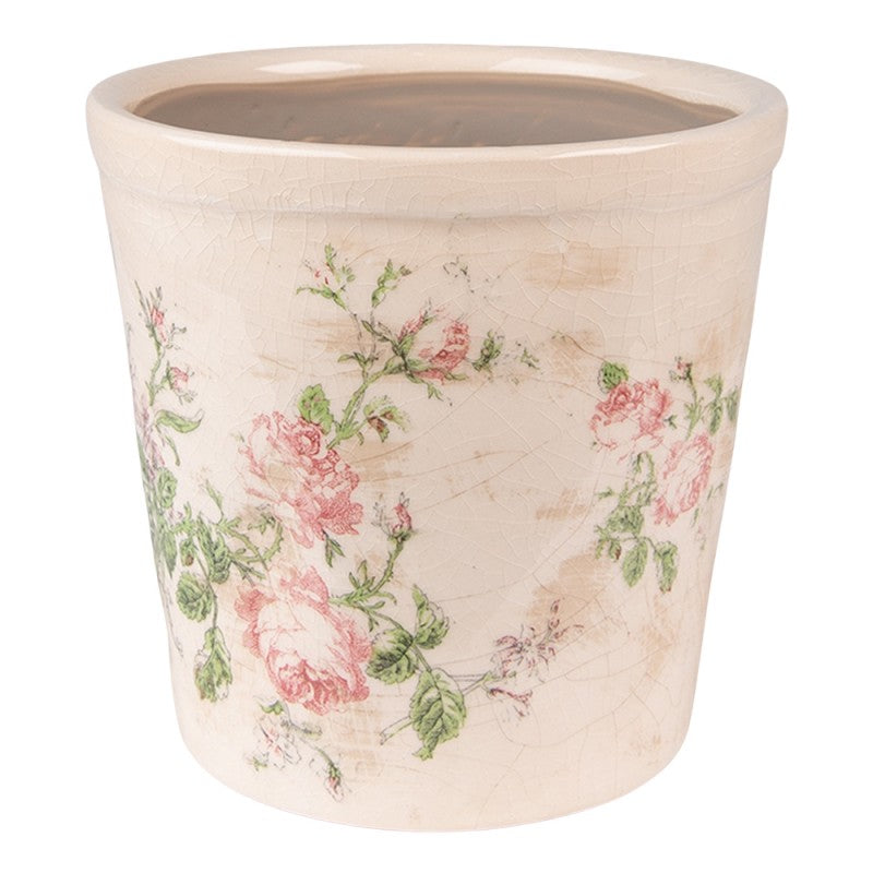 Doniczka ceramiczna ozdobna kwiaty różowe 15 cm Clayre Eef