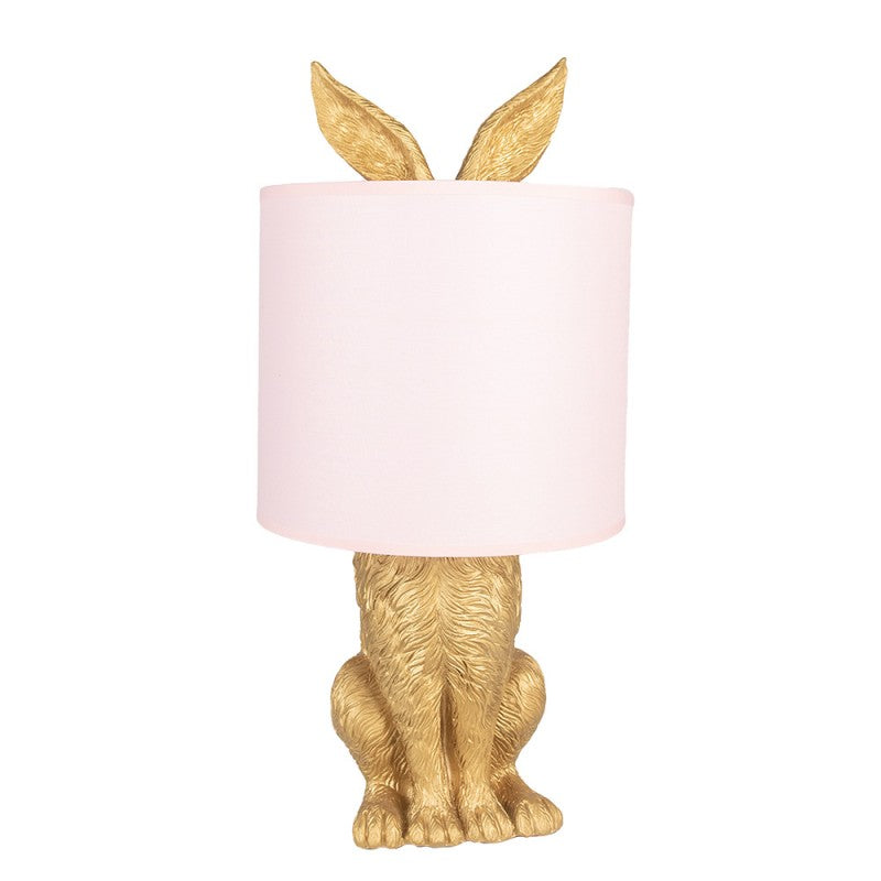 Lampa stołowa złoty Królik z różowym abażurem Clayre Eef