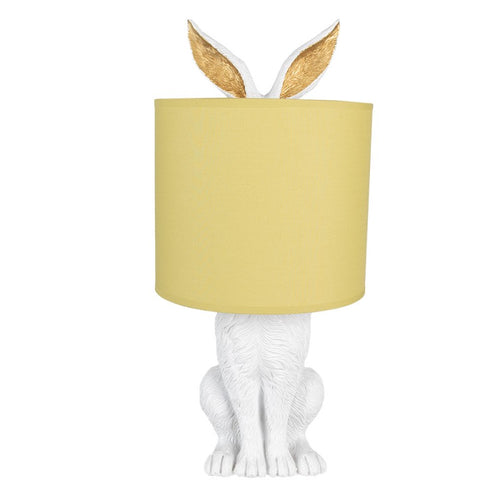 Lampa stołowa biały Królik z żółtym abażurem Clayre Eef