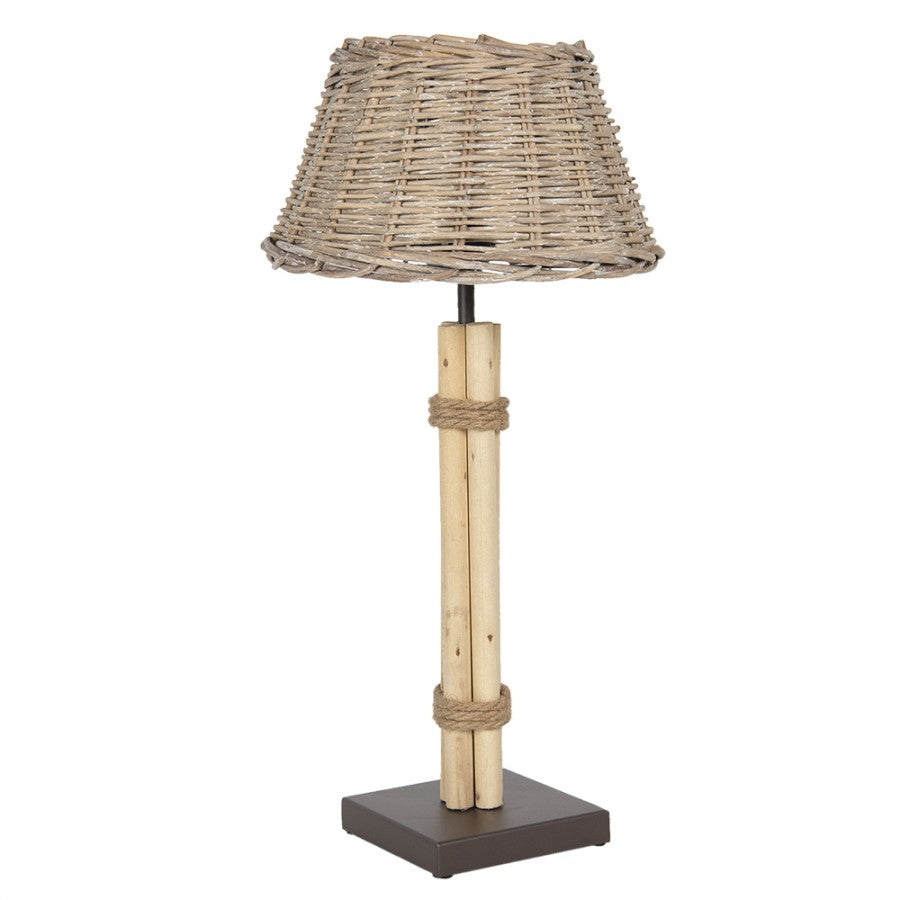 Lampa stołowa drewniana z wiklinowym abażurem Marynistyczna Clayre Eef