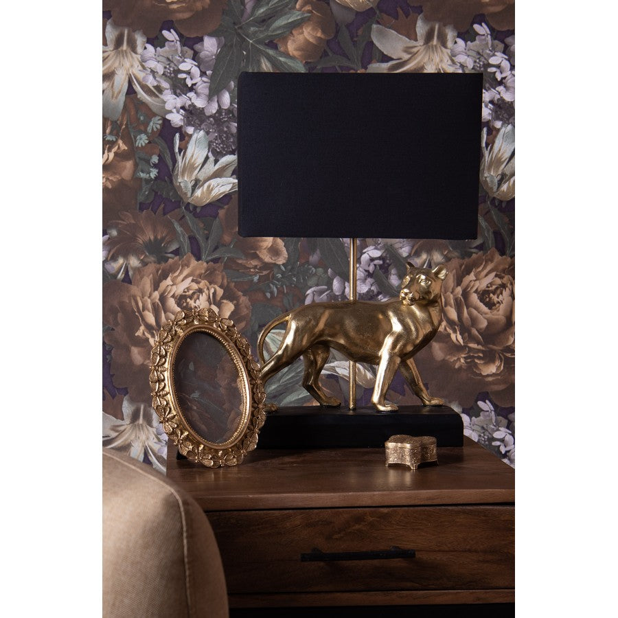 Lampa stołowa złota Puma z czarnym abażurem  Clayre Eef