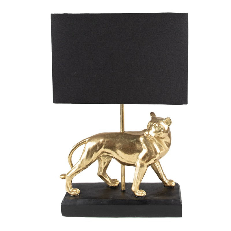 Lampa stołowa złota Puma z czarnym abażurem  Clayre Eef