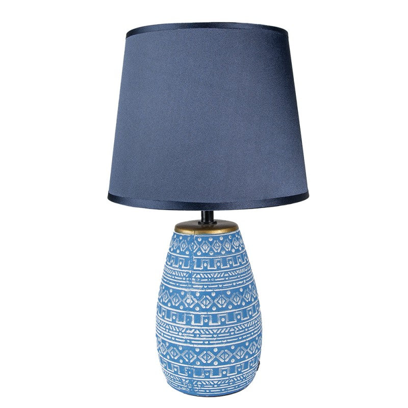 Lampa stołowa ceramiczna niebieska z abażurem Clayre Eef