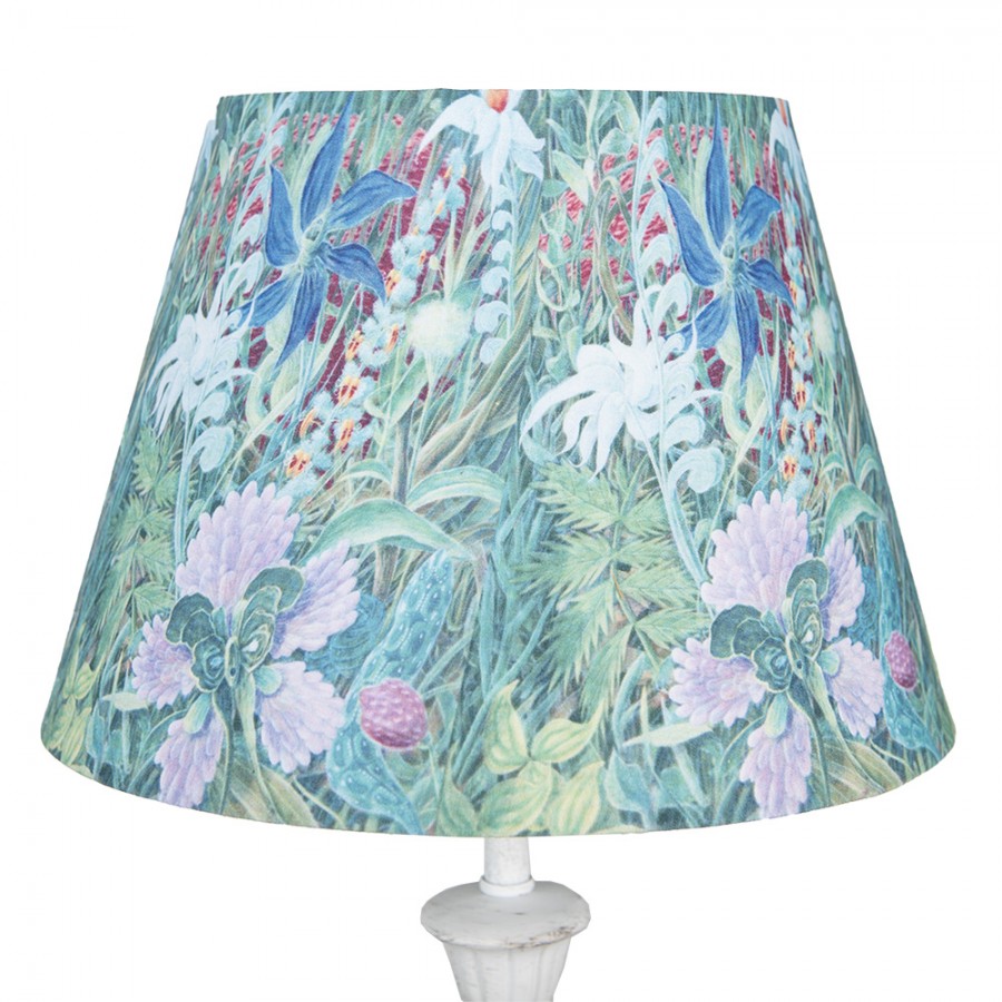 Lampa stołowa biała z abażurem w kwiaty Clayre Eef