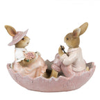 Figurka wielkanocna króliczki w łódce retro Clayre Eef