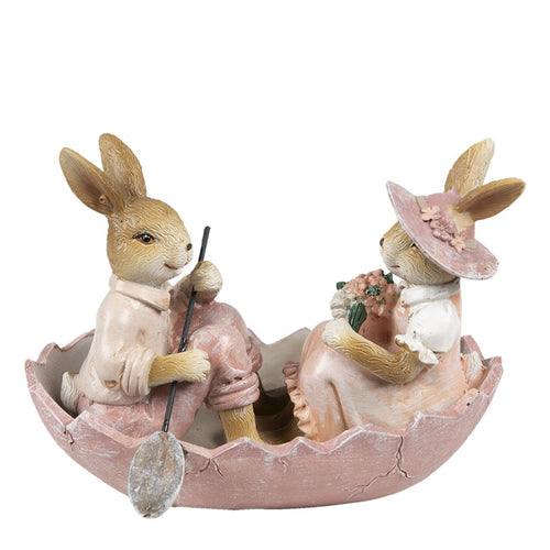 Figurka wielkanocna króliczki w łódce retro Clayre Eef