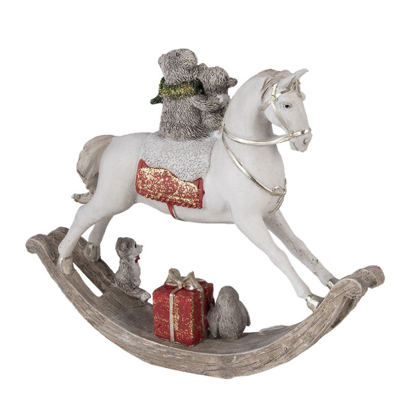 Figurka świąteczna koń na biegunach Clayre Eef srebrna
