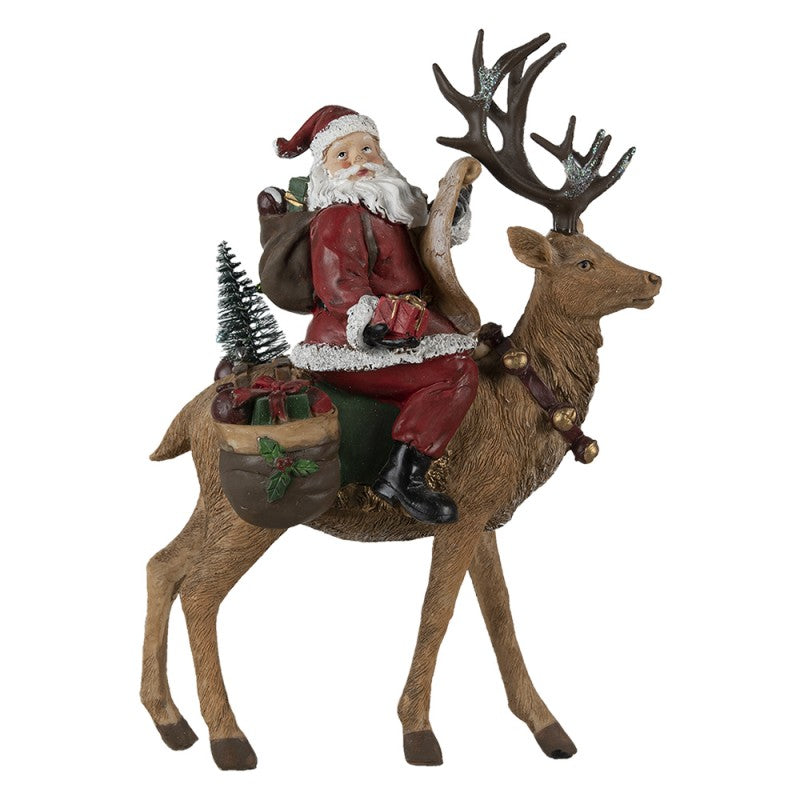 Figurka bożonarodzeniowa święty Mikołaj na reniferze 30 cm Clayre Eef