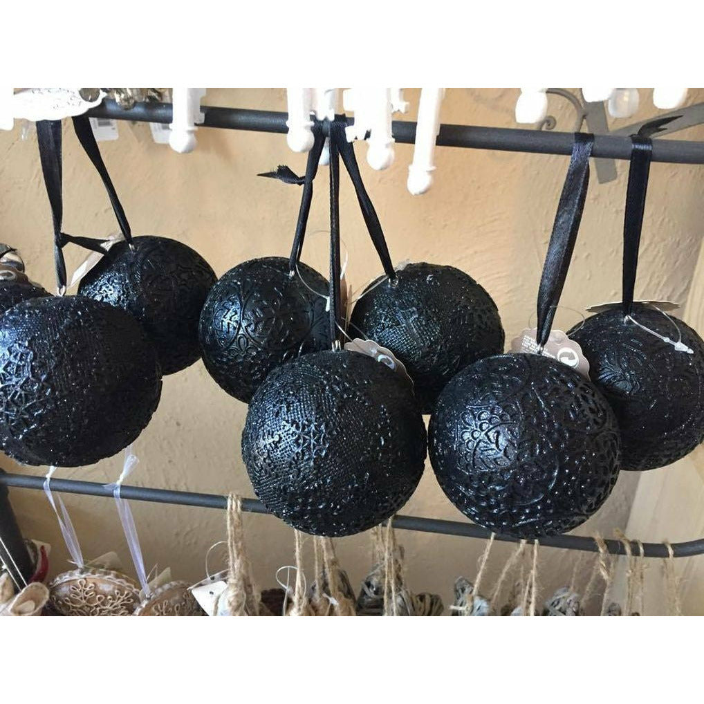 Bombka czarna kula Vintage brokatowa