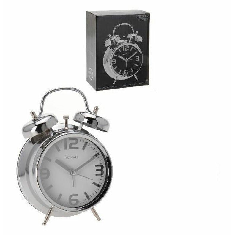 Budzik srebrny stojący nowoczesny