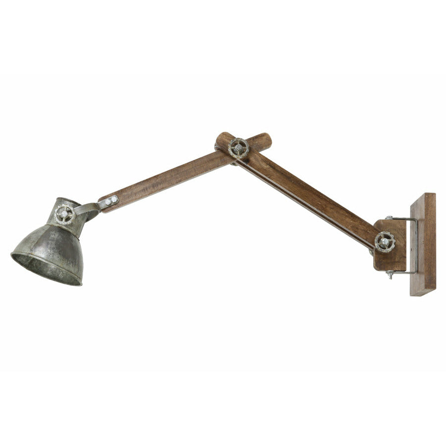 Kinkiet industrialny długi drewniany srebro z ramieniem Light Living