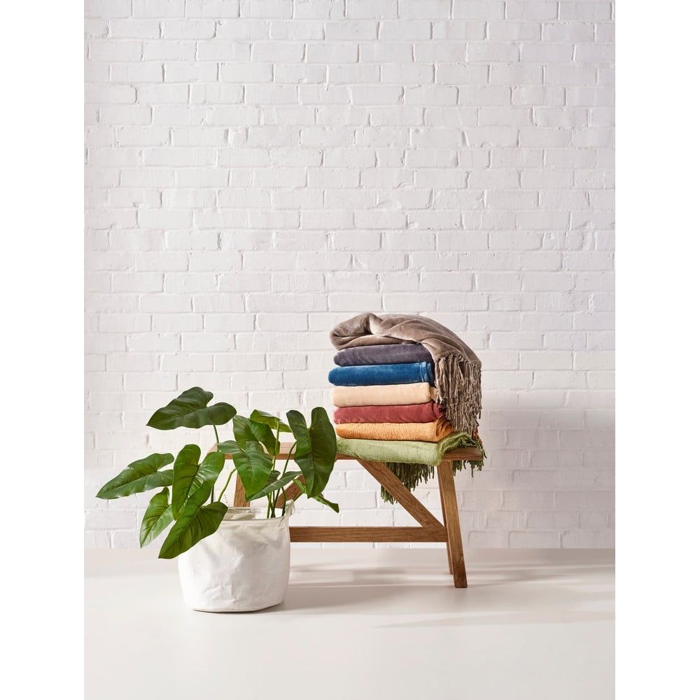 Oliwkowy koc Tiseco Home Studio Flanela , 170 x 130 cm