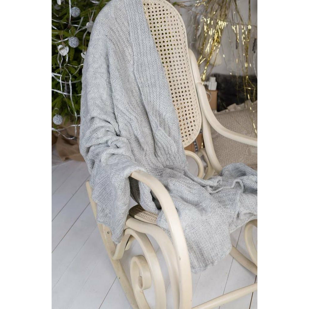 Koc w warkocze szary wełniany