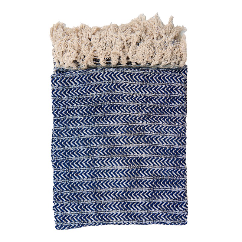 Koc dekoracyjny granatowy marynistyczny 130 x 180 cm frędzle Clayre Eef