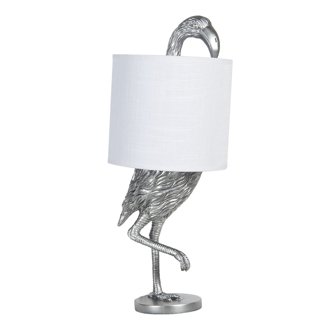 Lampa stołowa flaming srebrna z abażurem Clayre Eef